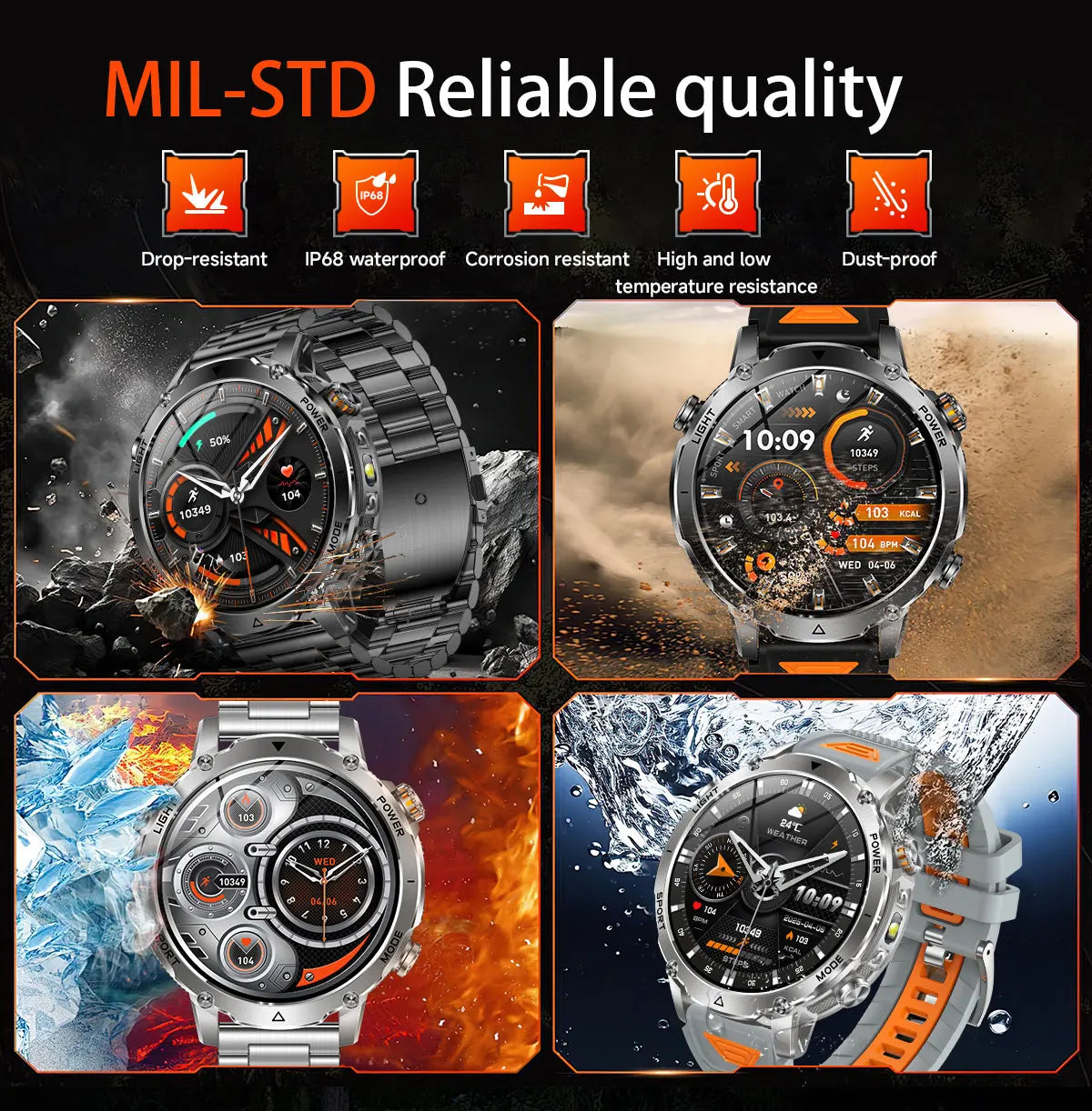 New 1400mAh Big Battery Smart Watch Men Outdoor GPS Flashlight IP68 Waterproof Bluetooth Call AMOLED Military Sports Smartwatch