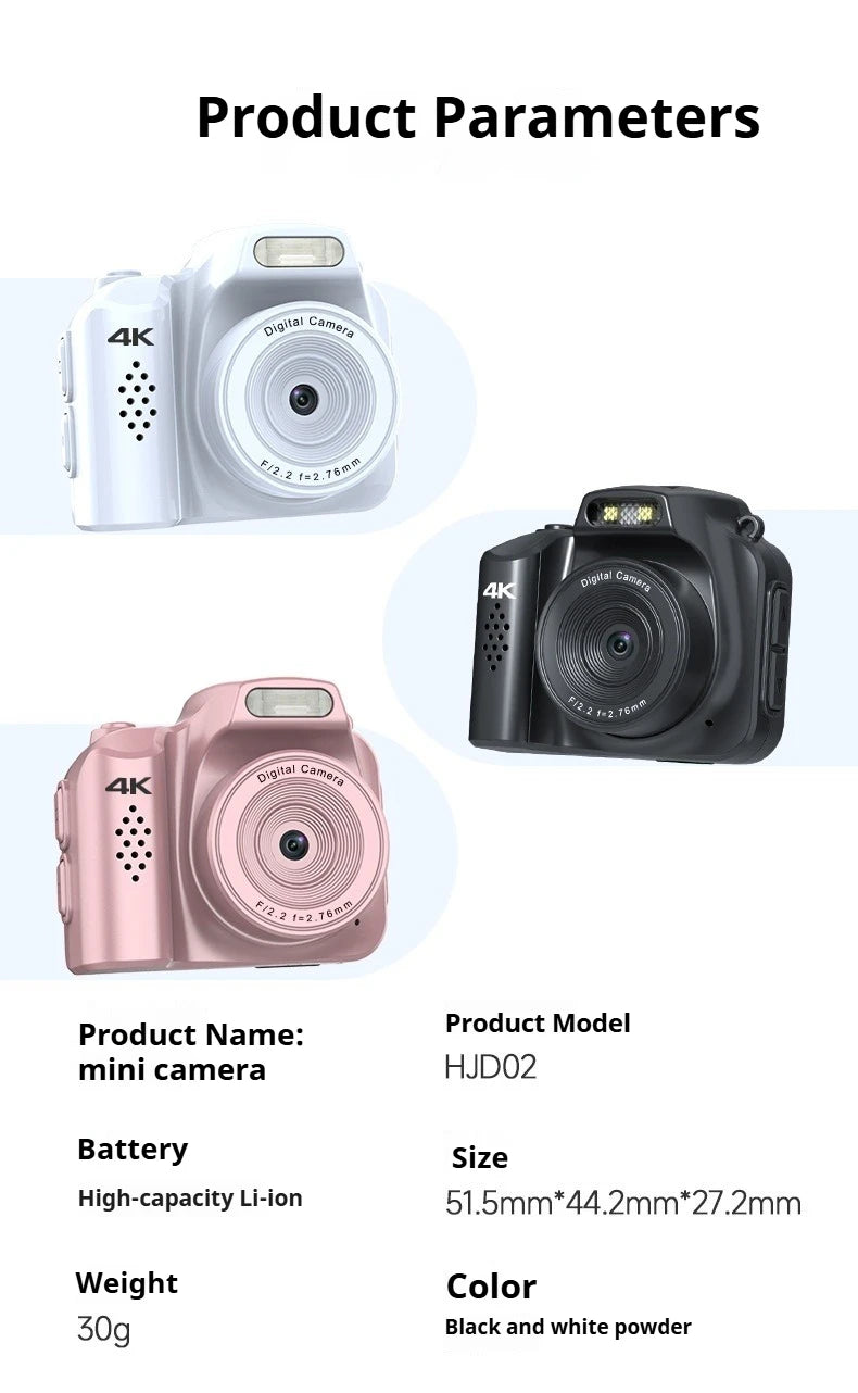 Mini Keychain Camera 4K HD Retro Digital Camera 64MP 1.54-Inch HD Screen Portable Video Recorder with Flash Thumb Camera