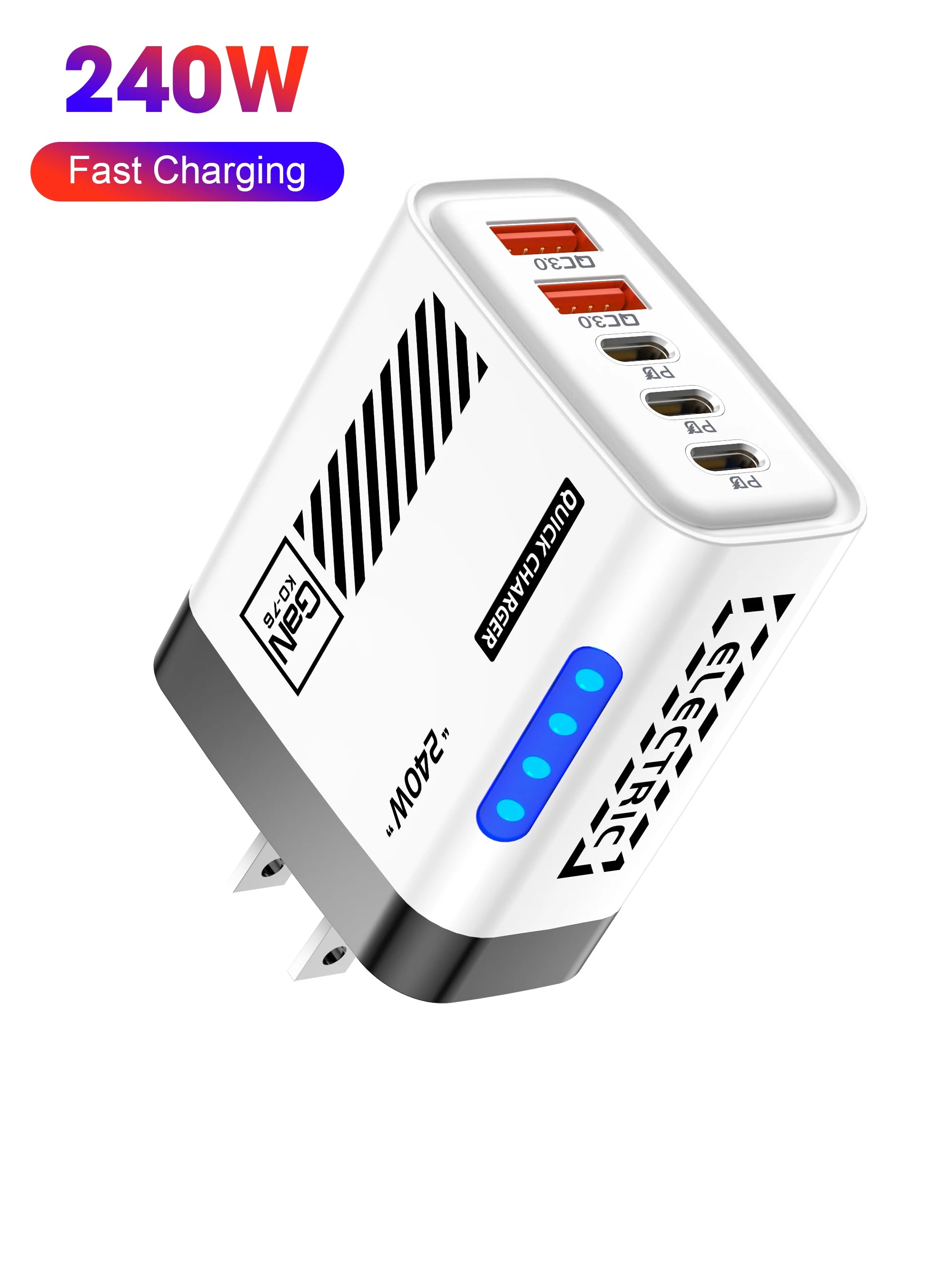 5 Port GaN USB C Charger 240W PD Fast Charging Adapter For iPhone 17 16 15 Pro Samsung Xiaomi Huawei Laptop Desktop PD Charger