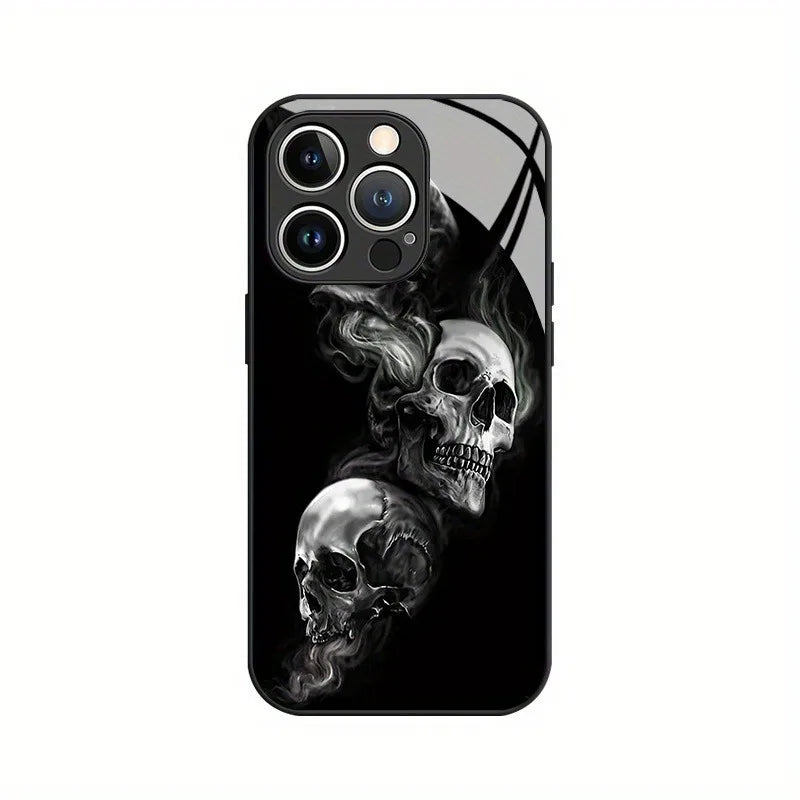 Trendy Skull Pattern Glass Material Phone Case For iPhone 17 Pro Max 16 15 14 13 12 11 Pro 16E 17Air 7 8 15 Plus XR XS X Cover