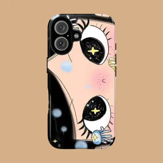 Clmj BIG EYES COMIC GIRL Phone Case for iPhone 17 16e 16 15 14 13 12 11 X XS XR XSMAX Air Pro Max Plus Luxury Double-layer Cover