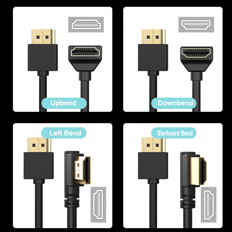 90 Degree HDMI 2.0 Cable - Graphene Enhanced for Space-Saving Installations | 4K, 3D & High Refresh Rate Aux Cable  Hdmi Cable