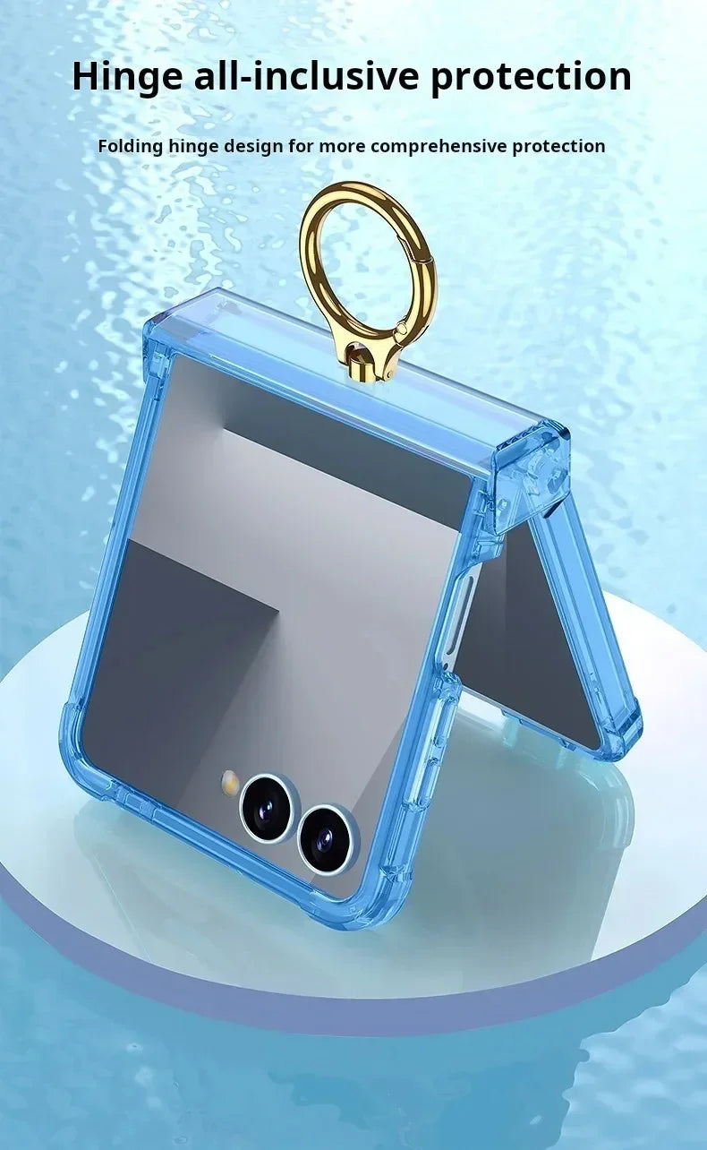 Luxury Ring Holder Airbag Hinge Protection Phone Case For Samsung Galaxy Z Flip 8 6 5 Z Flip7 FE Flip8 Antifall Shockproof Cover