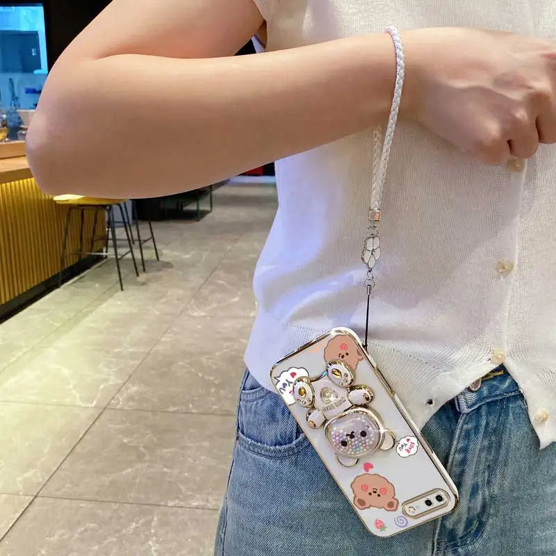 Clover Strap Lanyard Love You Bear Phone Holder Case On For iPhone 8 Plus 7 6 6s Plus Se 2020 7plus 8plus X XR XS Max Back Cover