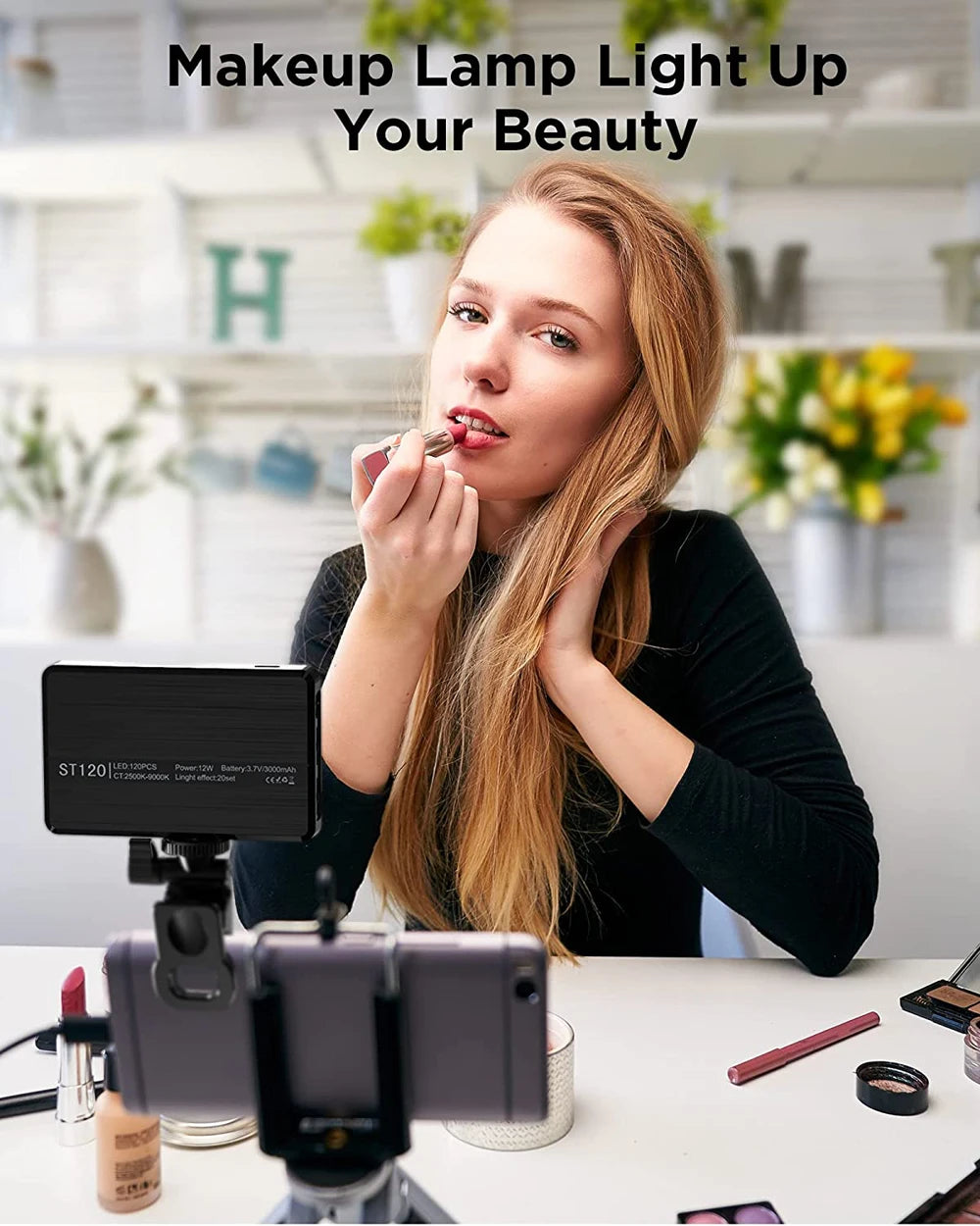 LED Selfie Light 120 LED 3000Mah Rechargeable Phone Light Clip 3 Light Modes Ring Light for Phone iPad Camera Laptop Selfie