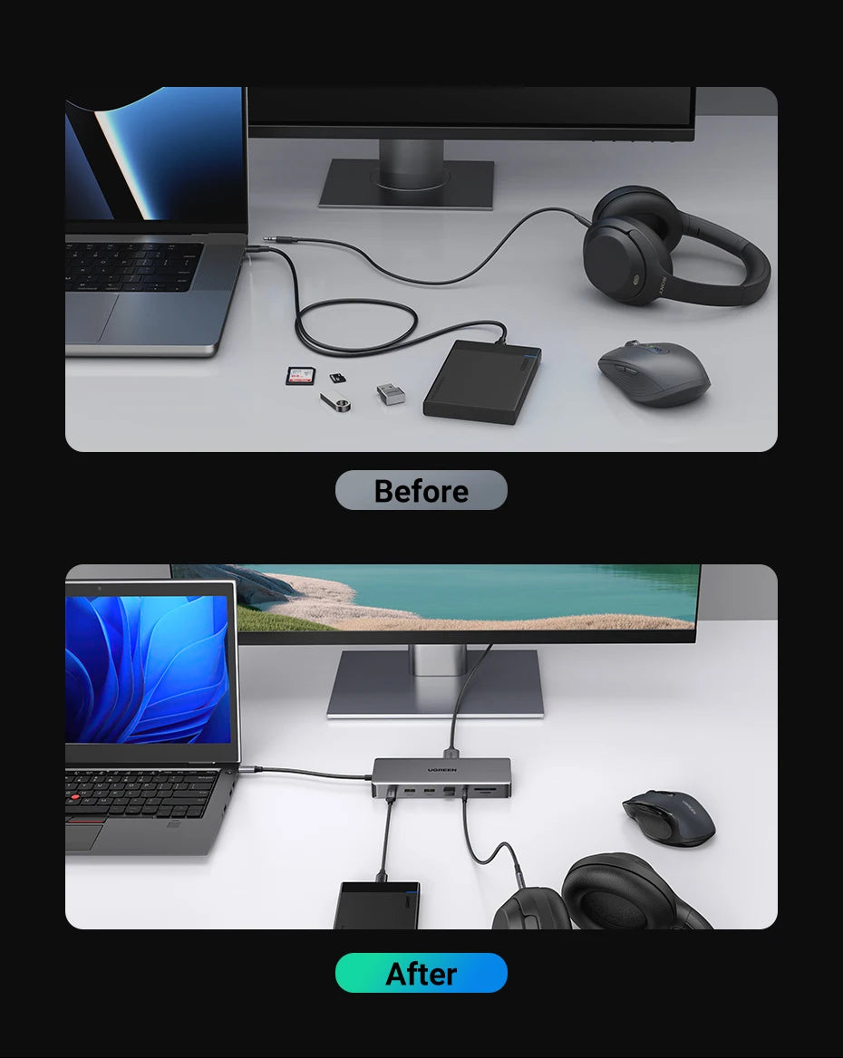UGREEN 13-in-1 USB-C HUB Triple Monitor Extend 4K 2xHDMI 1xDP 10Gbps USB3.2 PD100W SD/TF RJ45 Dockingfor Windows Laptop HP Dell