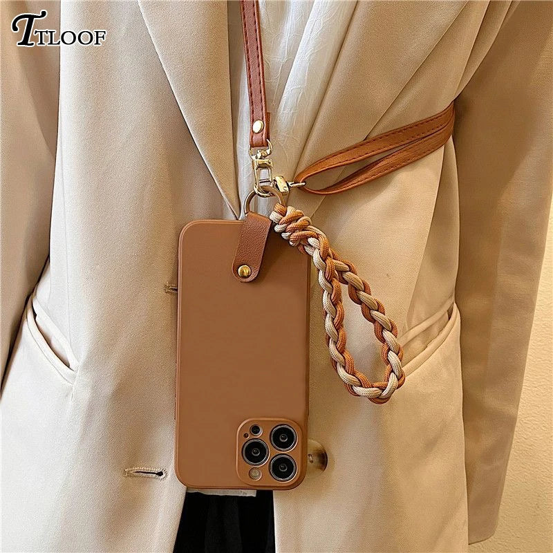 Retro Leather Crossbody Necklace Strap Lanyard Phone Case For Samsung Galaxy S26 S25 S24 S23 S22 S20 S21 FE Ultra Cover