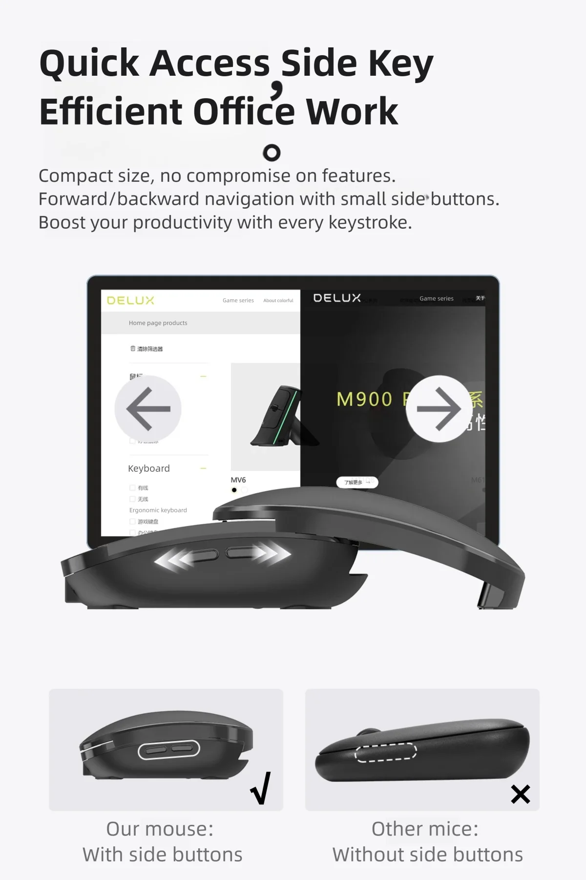 Delux Pocket Folding Mouse Wireless 2.4G Bluetooth5.2 Silent Click Portable Ultra-light 55g for MacBook Tablet Computer PC Mice