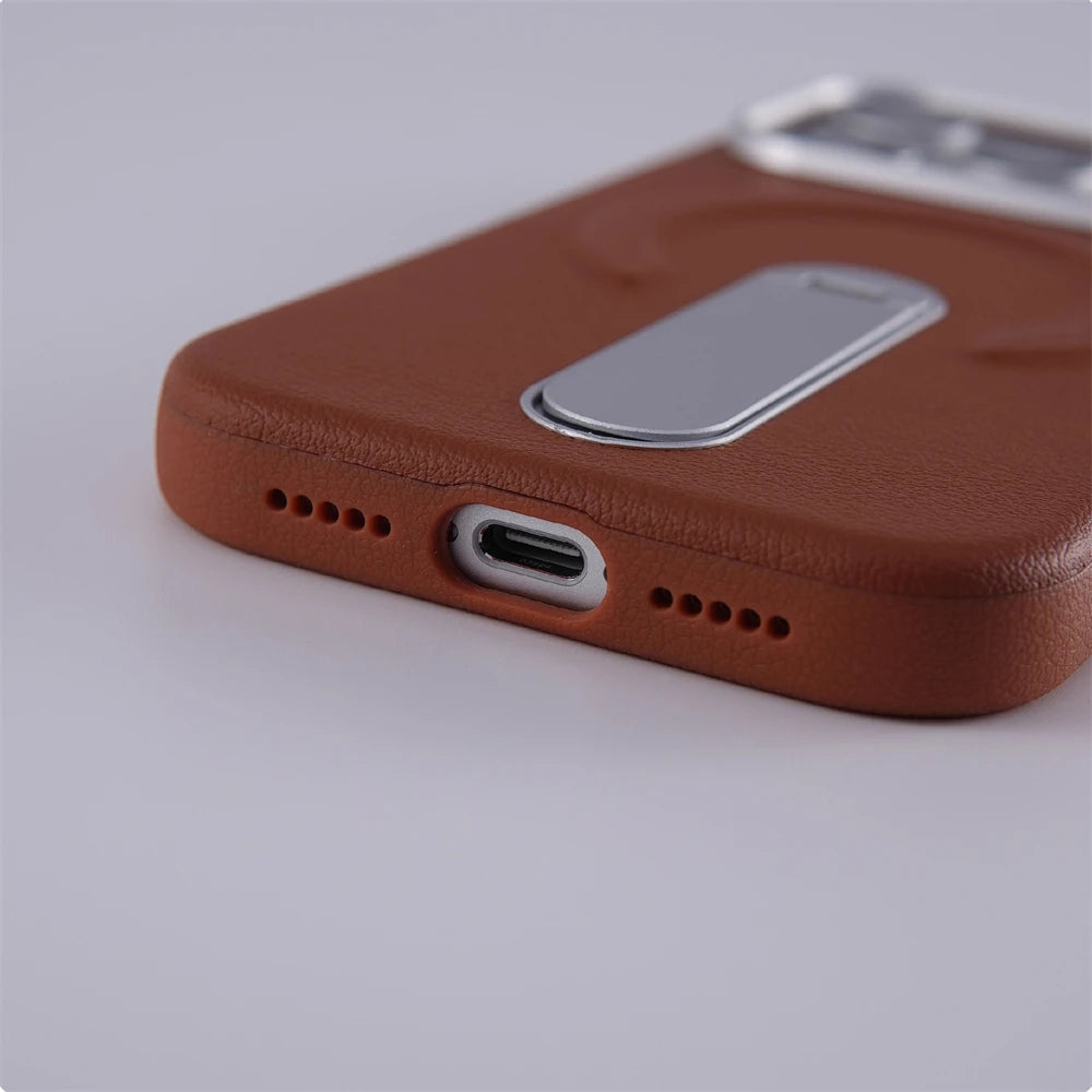 Luxury Rotation KickStand Business Leather Case For iPhone 18 17 Pro Max 16 15 14 13 For MagSafe Magnetic Matte Shockproof Cover
