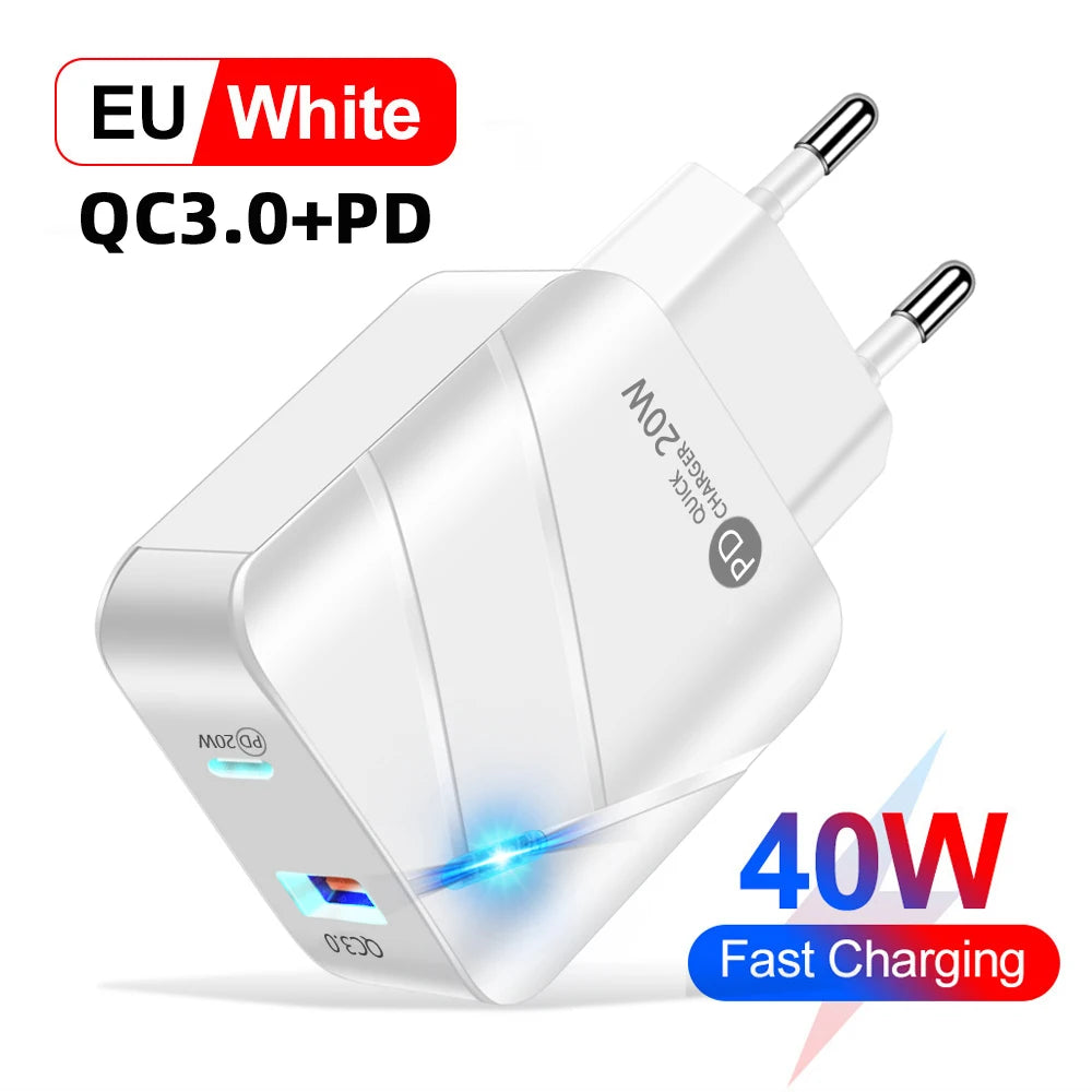 AIXXCO USB PD Quick Charge 28W 40W USB Charger QC3.0 2A Fast Wall Charger Mobile Phone Charger for Samsung Xiaomi iPhone 12