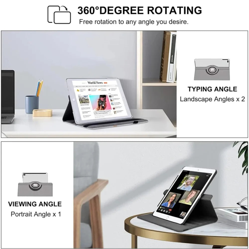 360 Rotation Leather For Ipad A16 2025 Case 11 M4 Air 11 M2 5 4 3 2 10.9 Funda 10 9 9th 10th 8th Generation Mini 6 7 8.3 10.2