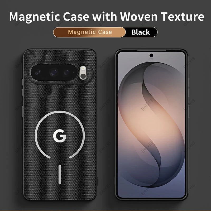 Busiens Woven Fabric Texture Wireless Charging Phone Case for Google Pixel 11 Pro 10 9 Pro XL 10A 9A for MagSafe Anti-drop Cover