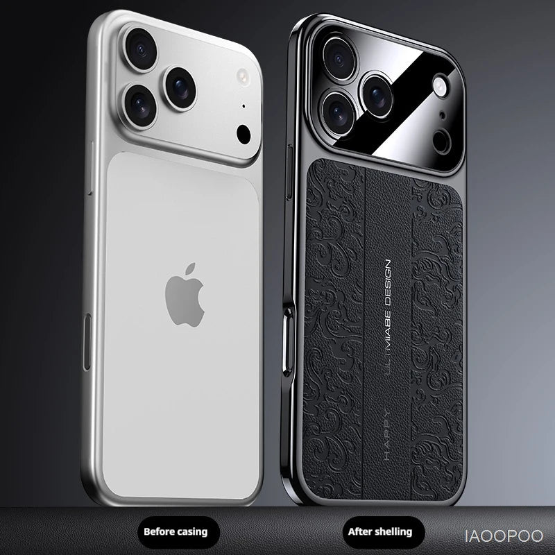 Luxurious Leather Back Electroplated Soft TPU Cover Case For iPhone 17 pro Max Air iPhone 16 15 14 ProMax