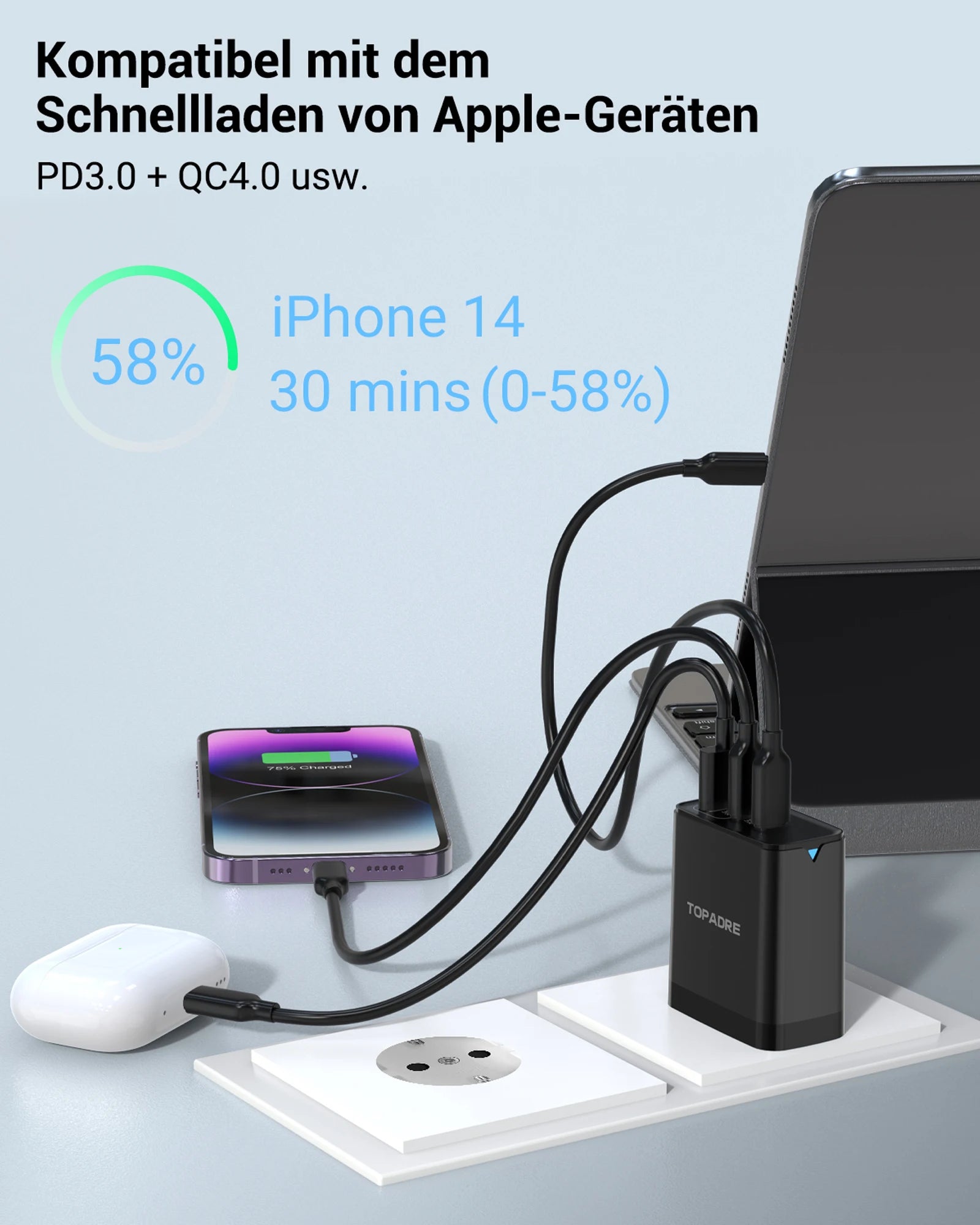 2-Packs 3in1 45W USB Charger Fast Charge QC 3.0 Wall Charging For iPhone Samsung Xiaomi Mobile EU US AU  Plug Adapter Travel
