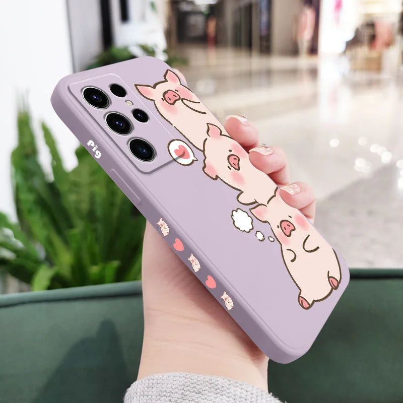 Cute Pink Pig Phone Case For Samsung Galaxy S25FE S24 S23 S22 S21 S20 S10 S10E Ultra Plus FE Note 20 Ultra 10 Plus Cover