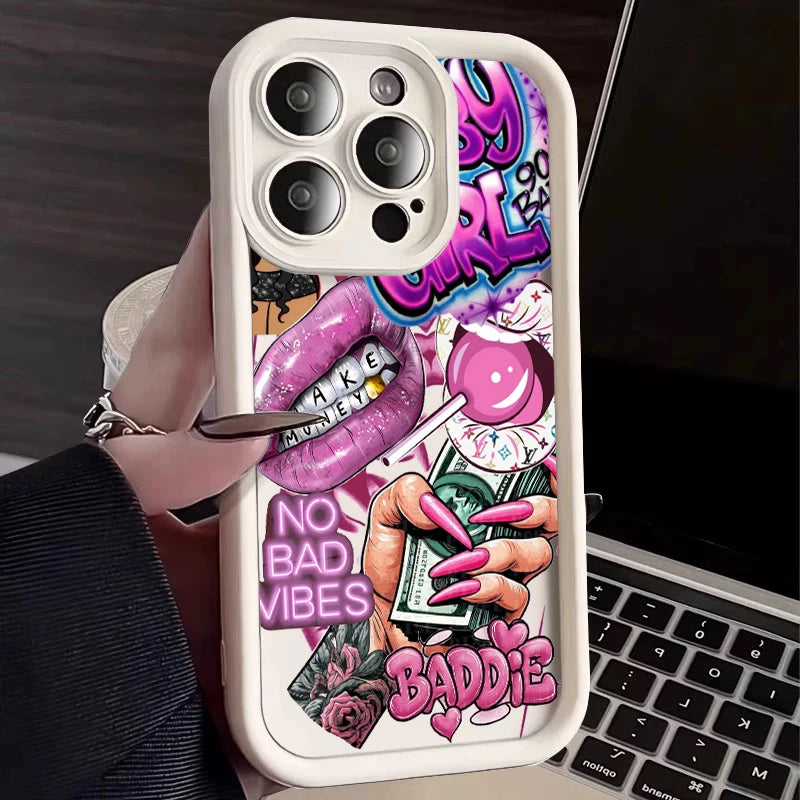 Pink Lips USD Banknote Printed Phone Case For Samsung Galaxy S26 S25 S24 S23 S22 S21 S20 Ultra Plus FE A55 A54 A15 A35 Cover