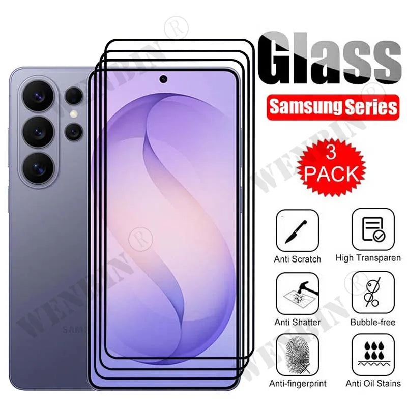3Pcs Tempered Glass For Samsung S26 Ultra Edge Plus Screen Protector On Galaxy S25 S24 Ultra A57 A37 A17 Protective Cover Glass