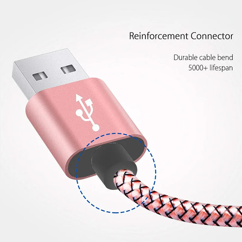 Micro USB Cable Data Sync 2A Fast Charging 1M 2M 3M Nylon Braided Charger Cable For Samsung Huawei HTC Android USB Micro Phone