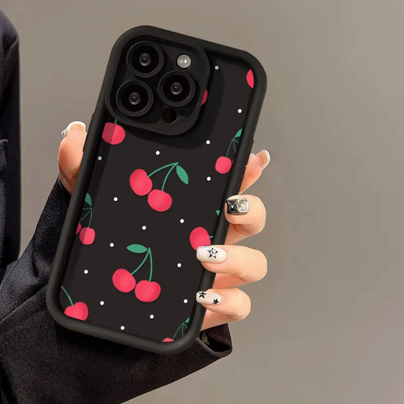 Red Cherry Phone Case For iPhone 13 17 Pro Max Case iPhone 11 16 15 14 Plus 12 16Pro XS Max XR X Cases Soft Silicone Back Cover