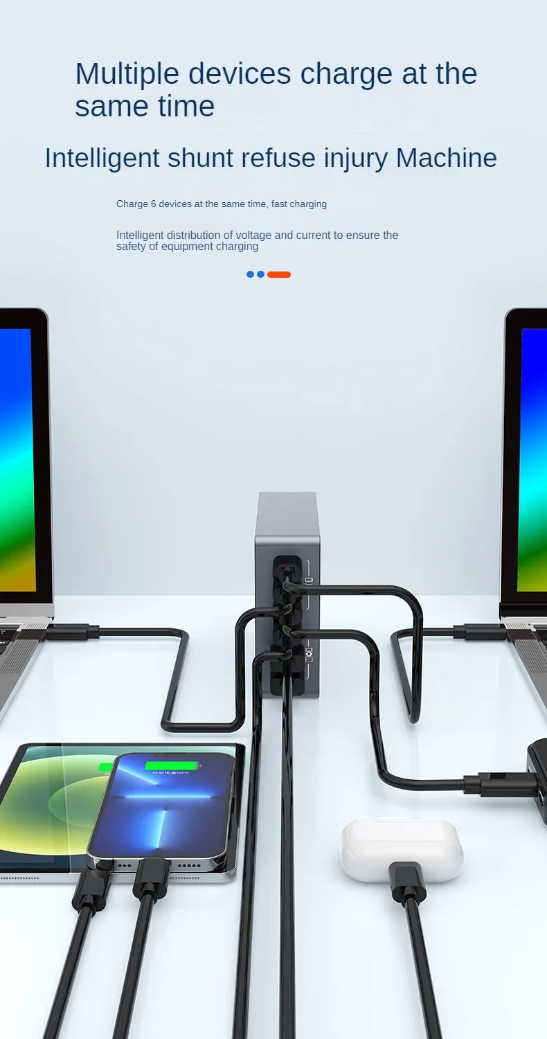 220W GaN Desktop Charger 6-Ports PD 100W USB Type C QC 3.0 Fast Charging Station for IPhone 16 Pro Tablet Macbook Samsung Laptop
