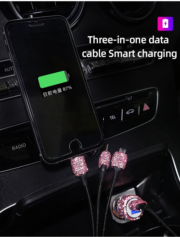 Car Dual USB Charger Port Fast Adapter Car Accessories Interior for Woman Car Bling USB Styling Diamond Car Accessories Interior