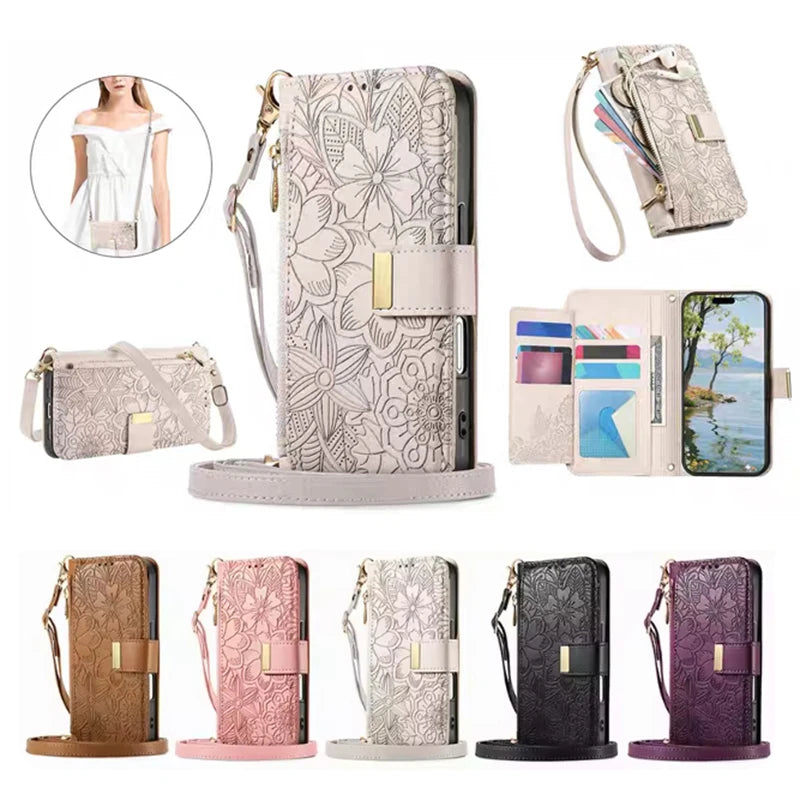 For Samsung Galaxy S26 S25 Ultra S24 S23 FE S22 Ultra Plus A05 A25 A57 A55 A56 A37 Leather Case Crossbody Card Wallet Flip Cover