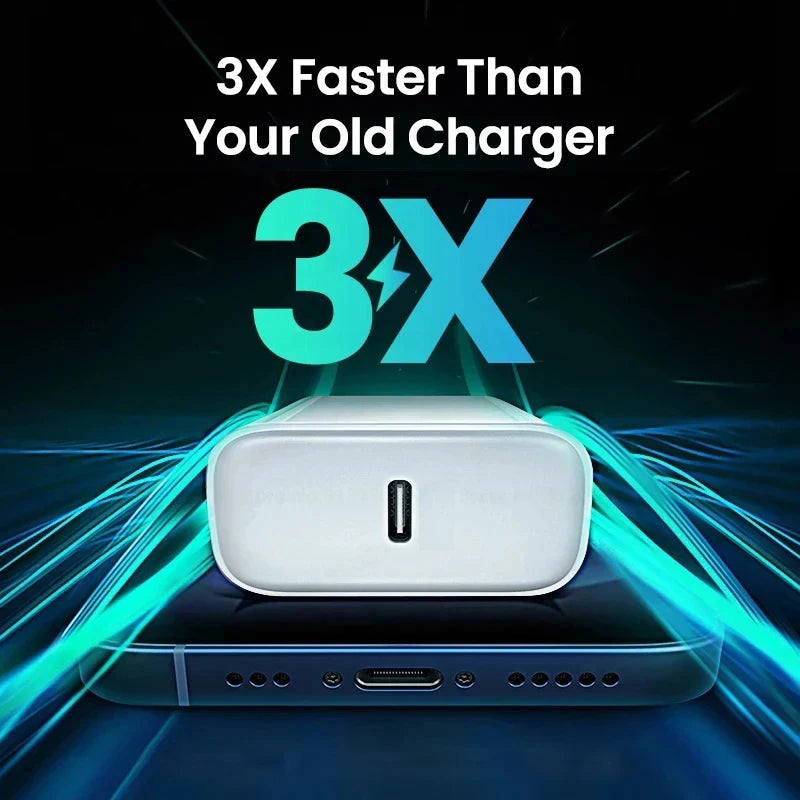 20W USB C PD Charger Quick Charge 3.0 USB Type C Phone Chargers Cable Fast Charging Adapter For iPhone 16 15 14 13 12 11 Pro Max