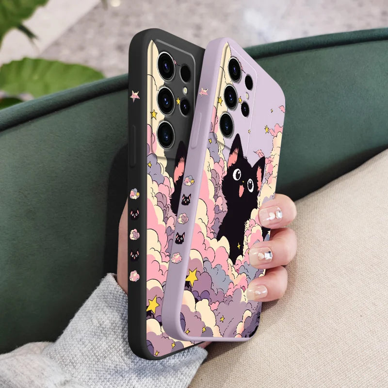 Cloud Colorful Cat Phone Case For Samsung Galaxy S25 S24 S23 S22 S21 S20 S10 S10E Ultra Plus FE Note 20 Ultra 10 Plus Cover