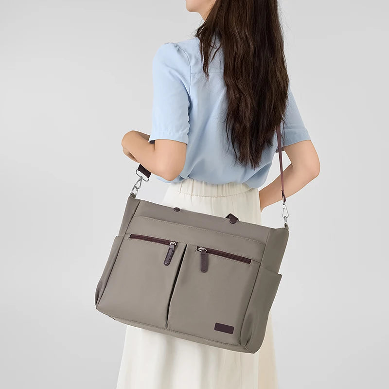 [ Laptop Bag ] Nylon casual ladies' laptop bag, daily commuting briefcase, lightweight double main pocket single-shoulder bag