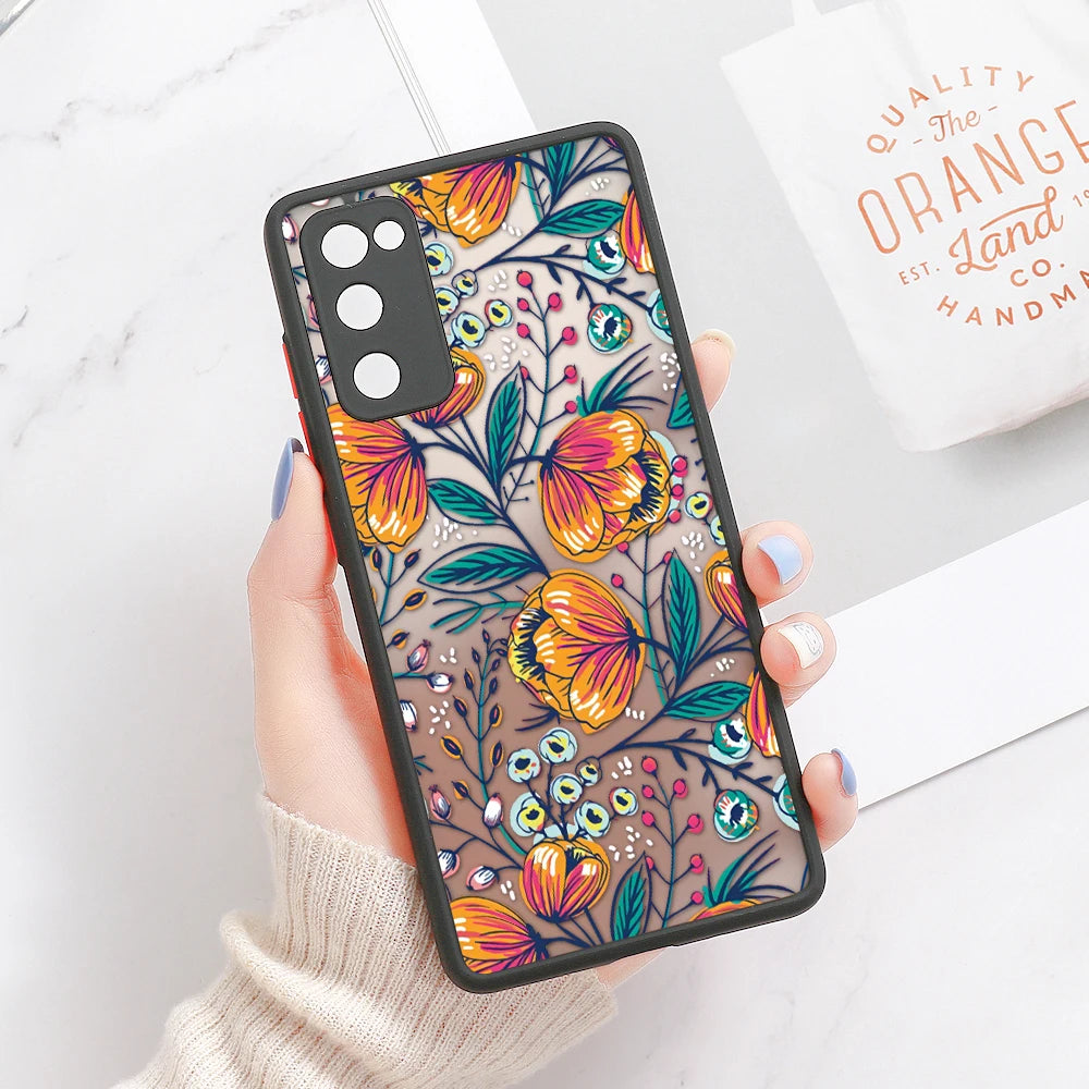 Phone Case For Samsung Galaxy S24 Ultra Cases S23 FE  S22 Plus S21 S20 FE Note 20 Ultra 10 Plus Hard Matte Flower Fundas Covers