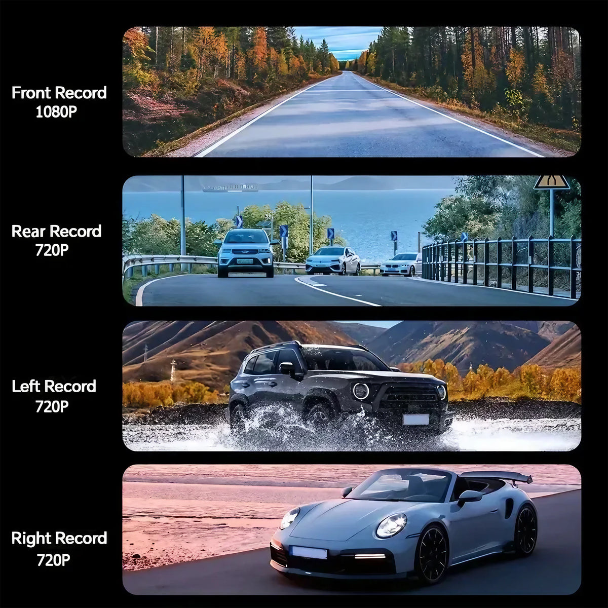4 Lens Dash Cam 1080P Full HD 360 All Around View Car DVR 3 16 Inch IPS Screen Dashboard Camera Super Night Vision G Sensor Loop Recording Support Laptop Connection Professional Vehicle Driving Recorder Complete Interior Exte
