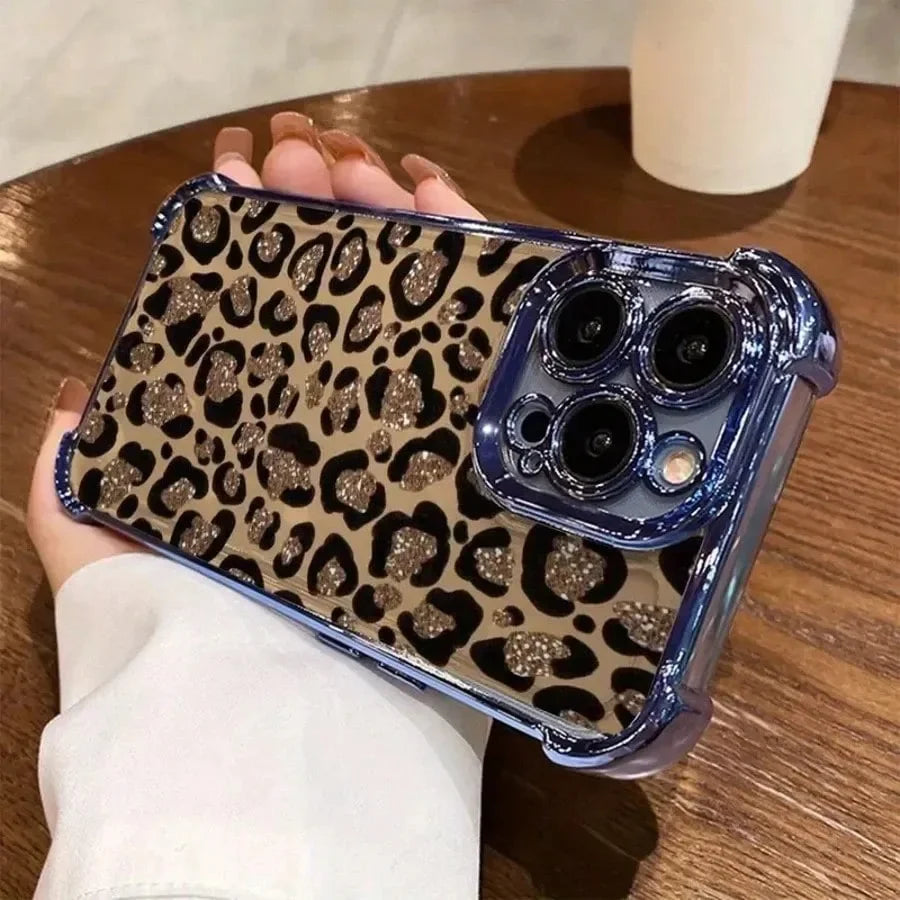 Luxury Leopard Print Electroplated Case for Samsung Galaxy S25 Edge S24 S23 S22 S21 S20 FE Note 20 Ultra Plus A73 A55 5G Cover