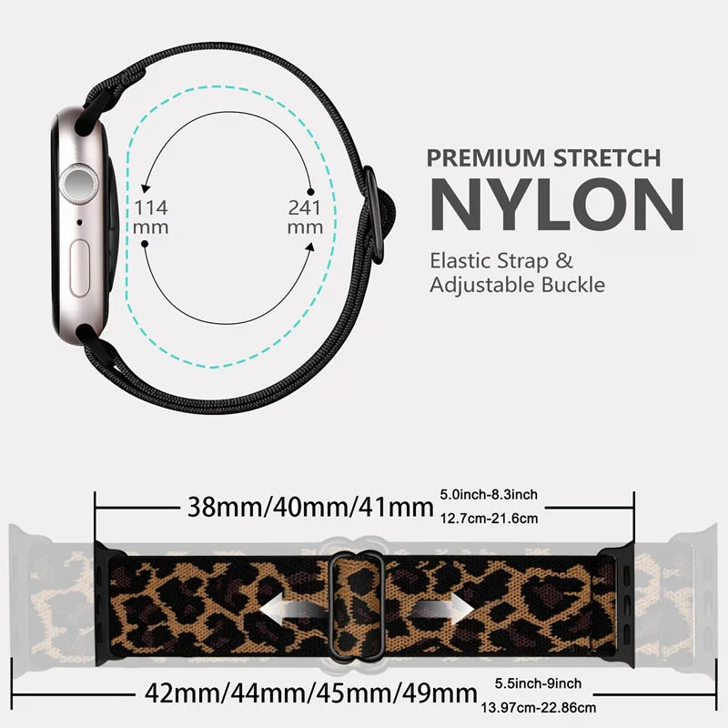 Leopard Band for Apple Watch Series 11 10 9 8 7 6 SE ultra 3 2 bracelet Adjustable Nylon Straps iWatch 44-42MM 46MM-45-49-41mm