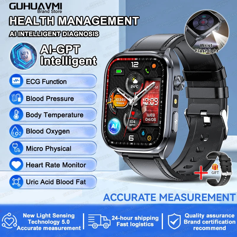 2026 New Accurate ECG Smart Watch Heart Health Analysis Blood analysis Blood Lipid Blood Pressure BT call Smart Watches For Men