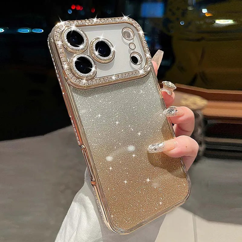 Luxury Diamond Glitter Phone Case For iPhone 17 Pro Max 17E Air 16 16E 15 14 13 12 11 Pro Max Plus Shockproof Women Phone Cover