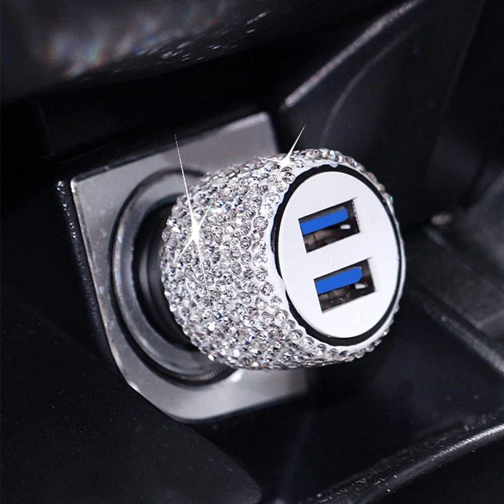 Car Dual USB Charger Port Fast Adapter Car Accessories Interior for Woman Car Bling USB Styling Diamond Car Accessories Interior
