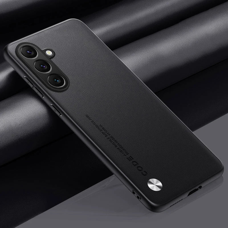 For Samsung S25 Edge S24 S23 S22 S21 S20 FE Plus Note 20 Ultra Plain PU Leather Silicone Protection Cover Shockproof Hard Bumper