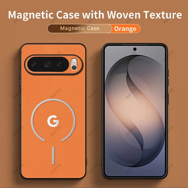 Busiens Woven Fabric Texture Wireless Charging Phone Case for Google Pixel 11 Pro 10 9 Pro XL 10A 9A for MagSafe Anti-drop Cover
