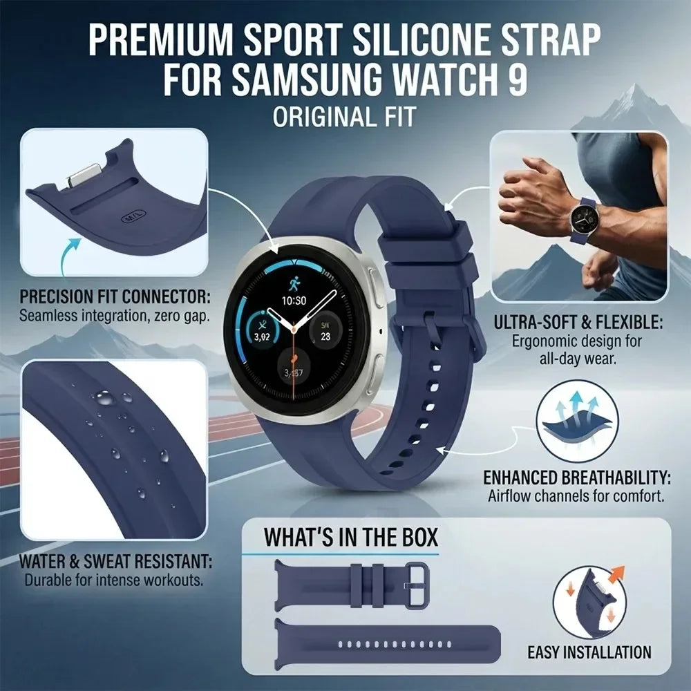 Official 1:1 Silicone Strap for Samsung Galaxy Watch 9/8 40mm 44mm Sports Wristband for Galaxy Watch 8 Classic 46mm Accessories