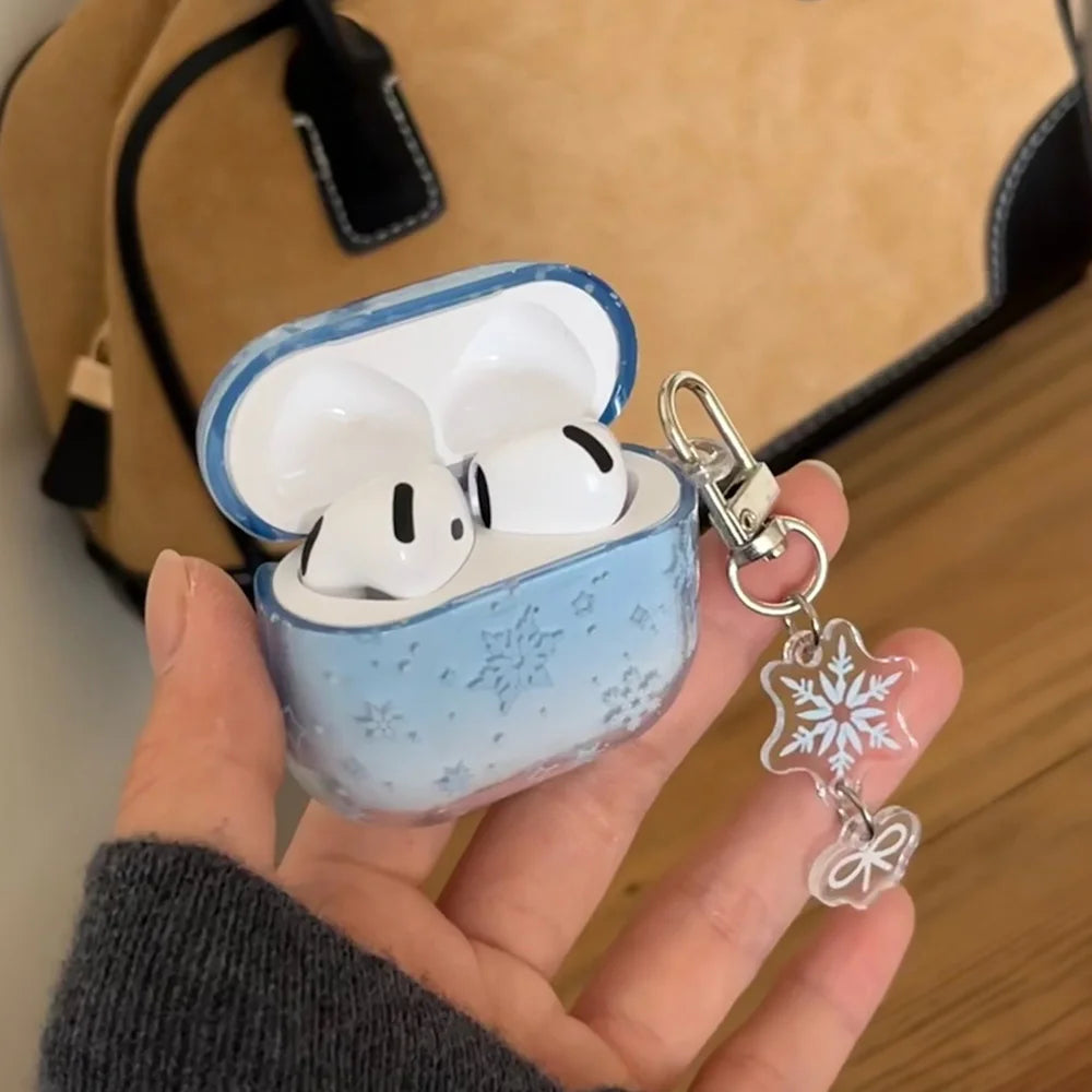 lovely winter snowflake gradient blue tpu headphone cover for airpods 4 2024 new bluetooth earphone case for airpods 1 2 3 pro 2