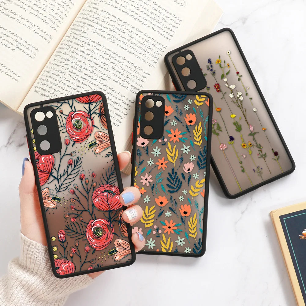 Phone Case For Samsung Galaxy S24 Ultra Cases S23 FE  S22 Plus S21 S20 FE Note 20 Ultra 10 Plus Hard Matte Flower Fundas Covers