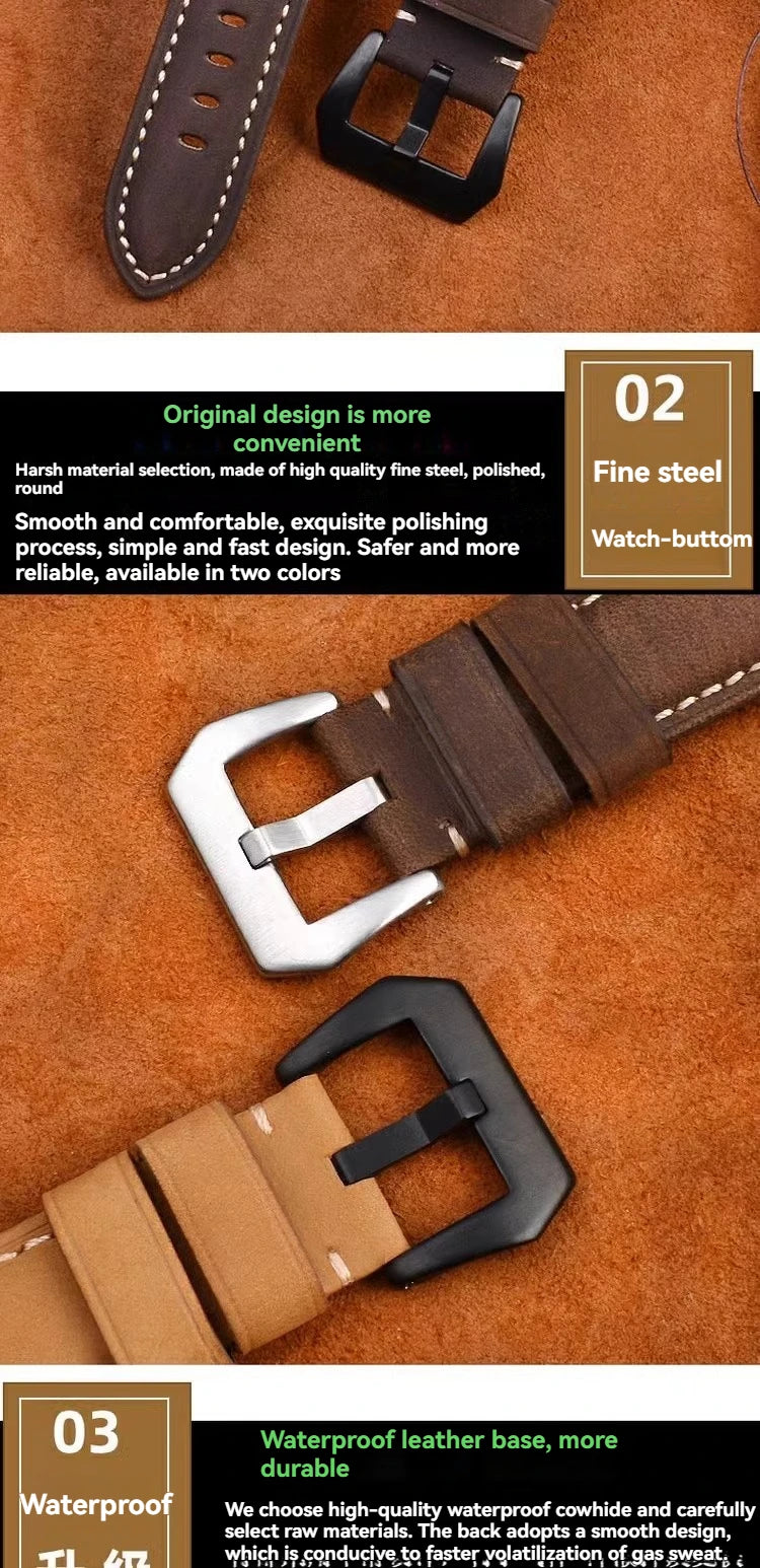 For Panerai Fossil SEIKO TISSOT Watchband Genuine Leather Bracelet male Frosted cowhide Strap Watch band 22 24mm 26m Accessories