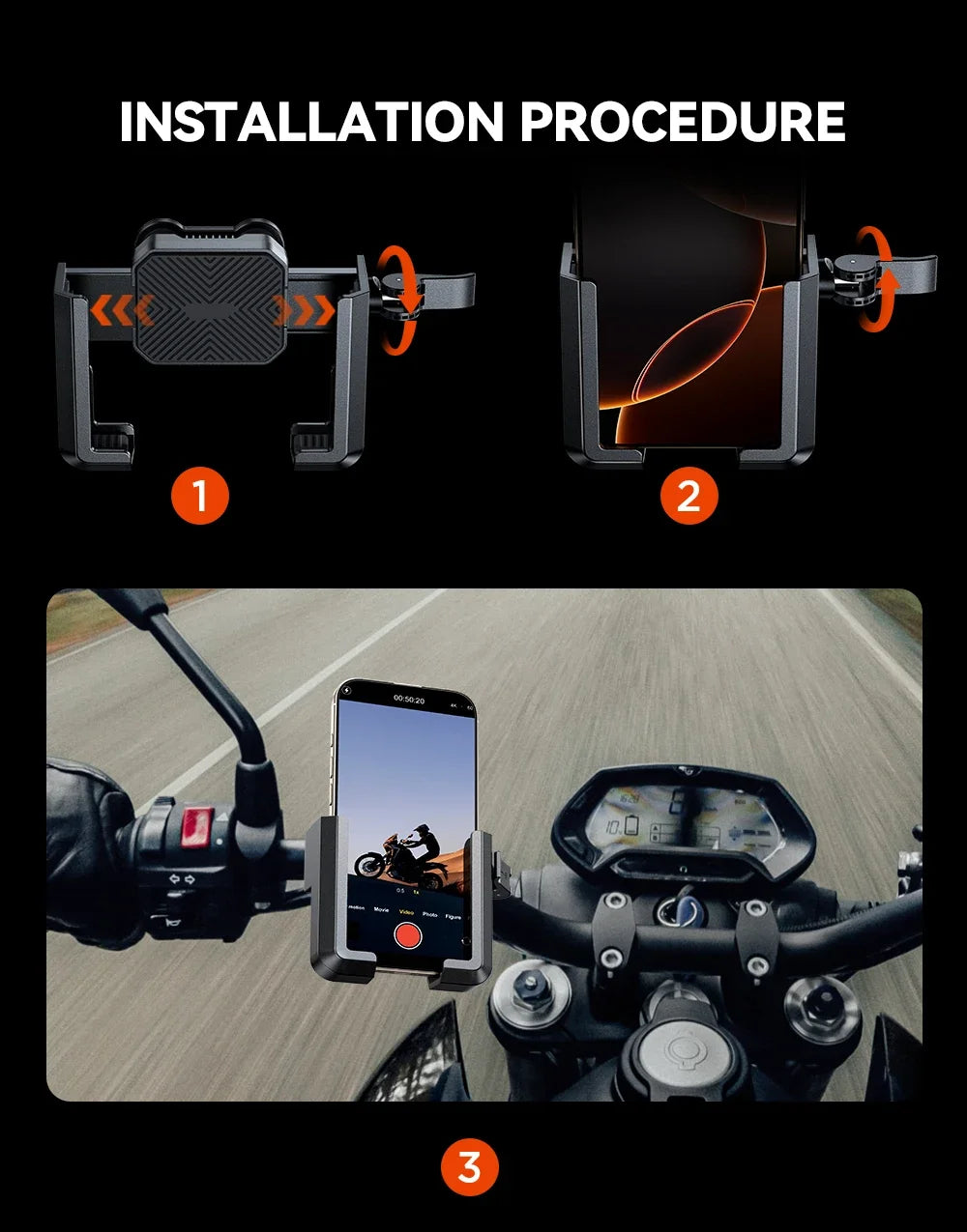 Motorcycle Phone Mount Holder Dual Vibration Dampener Universal Bike Bicycle Phone Mount for 4.7''-7'' Phones