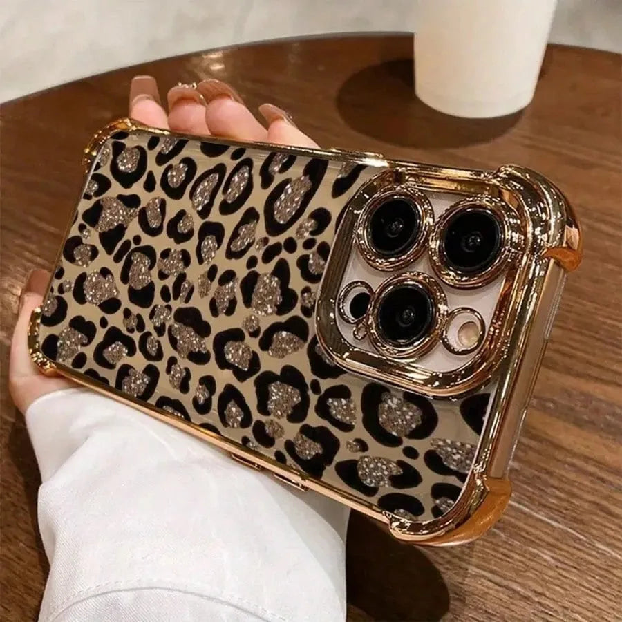 Luxury Leopard Print Electroplated Case for Samsung Galaxy S25 Edge S24 S23 S22 S21 S20 FE Note 20 Ultra Plus A73 A55 5G Cover