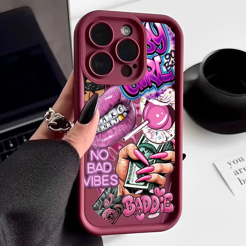 Pink Lips USD Banknote Printed Phone Case For Samsung Galaxy S26 S25 S24 S23 S22 S21 S20 Ultra Plus FE A55 A54 A15 A35 Cover