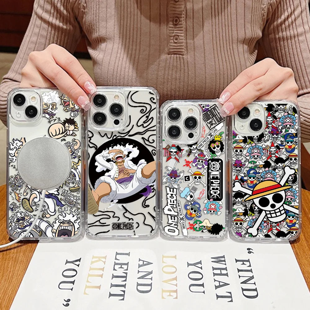 HOT Anime Ones Pieces Magnetic Phone Case for iPhone 17 16 15 14 13 12 11 8 7 Air Plus Pro Max X XR XSMax Soft Clear Tpu Cover
