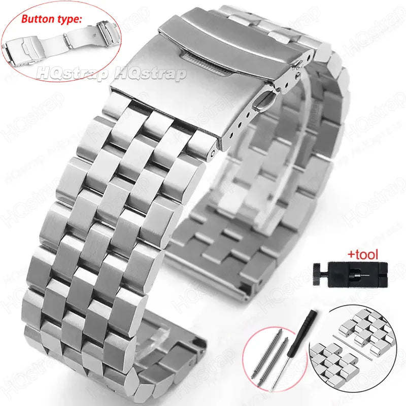Full Solid Stainless Steel Strap 18mm 20mm 22mm 24mm 26 High Quality Watch Band Flat Interface Wristband with Tool  Accessories