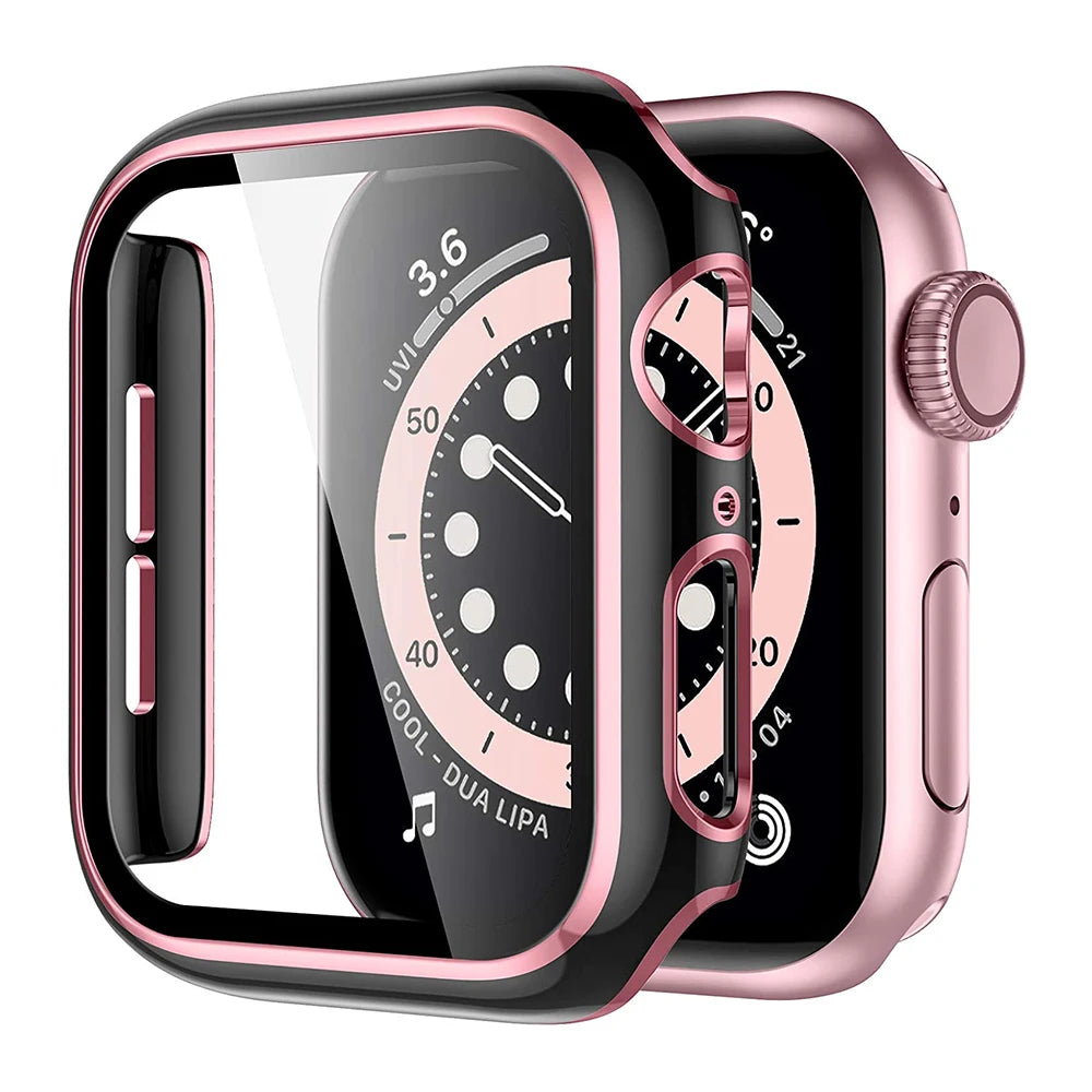Tempered Glass+Case For Apple Watch 44mm 42mm 40mm 38mm PC Bumper Screen Protector Cover Iwatch Series 6/5/4/3/2/SE Accessories