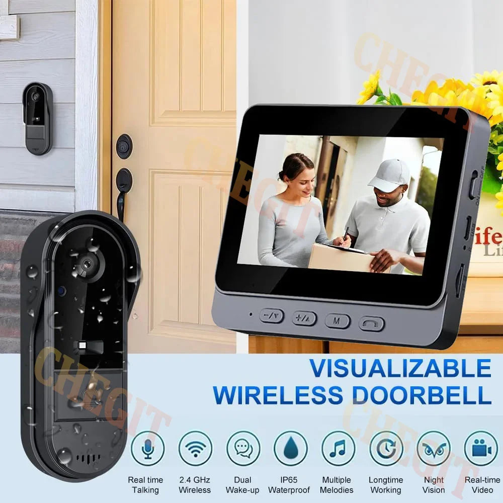 Waterproof Smart 2.4G Wireless Doorbells Video Intercom Camera Inteligente Night Vision 4.3inch Screen For Security Home