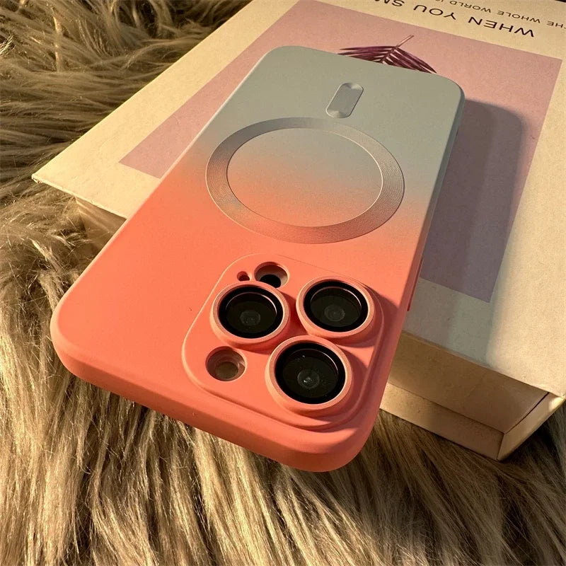Luxury For Magsafe Wireless Charge Gradient Pattern Phone Case For iPhone 17 11 12 13 14 15 16 Pro Max Magnetic Silicone Cover